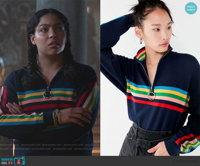 Urban Outfitters Oversized Striped Half-Zip Sweater worn by Molly Hernandez (Allegra Acosta) on Marvels Runaways