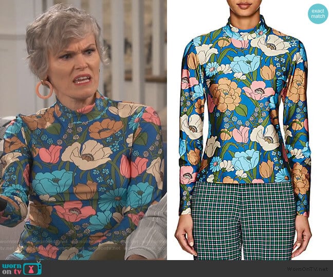 Vivetta Homer Floral Mock Neck Top worn by Bonnie (Stephnie Weir) on Happy Together