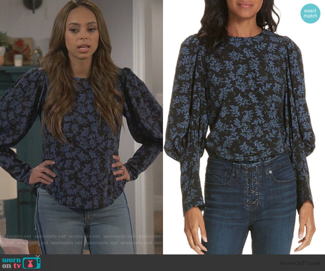 Veronica Beard Clarke Puff Sleeve Top worn by Claire (Amber Stevens West) on Happy Together