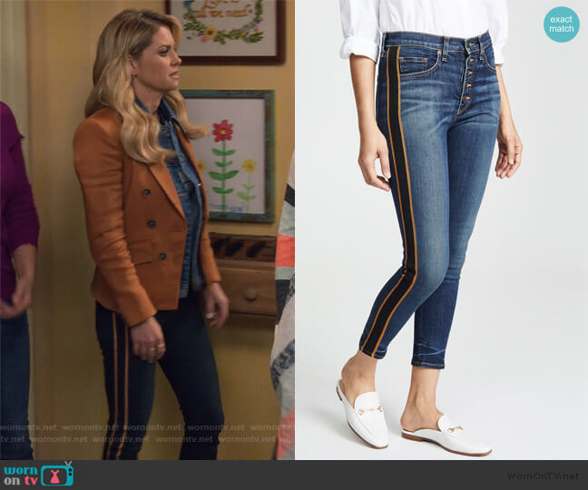 Veronica Beard Debbie 10 Skinny Jeans with Tuxedo Stripe worn by DJ Tanner-Fuller (Candace Cameron Bure) on Fuller House