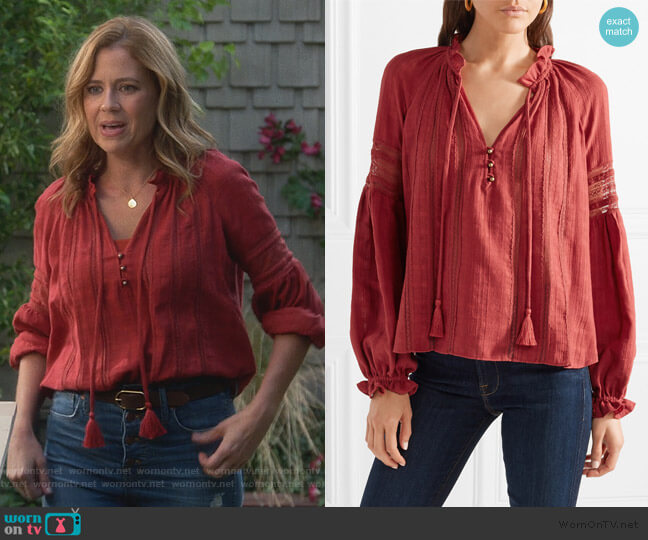 Veronica Beard Kalina Blouse worn by Lena (Jenna Fischer) on Splitting Up Together