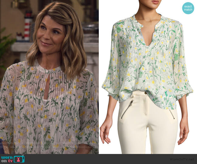 Veronica Beard Walker Pintucked Silk Blouse worn by Rebecca Katsopolis (Lori Loughlin) on Fuller House
