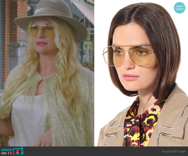Victoria Beckham Classic Navigator sunglasses worn by Alexis Carrington (Elaine Hendrix) on Dynasty