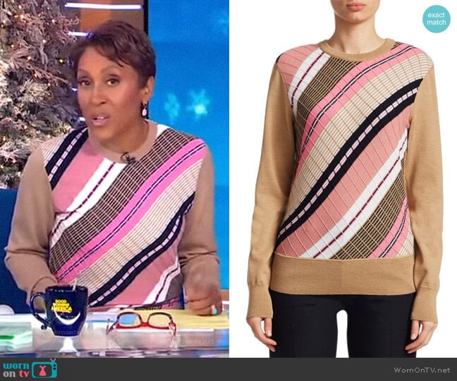 Victoria Beckham Diagonal Stripe Wool Sweater worn by Robin Roberts on Good Morning America