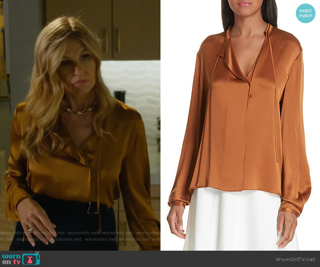 Vince Tie Neck Silk Popover Blouse worn by Debra Newell (Connie Britton) on Dirty John