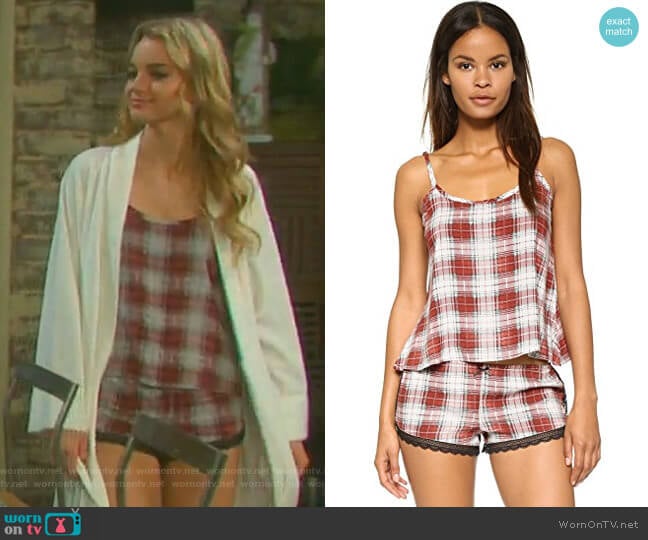 Wildfox Sun Bleach Plaid Cami Sleep Set worn by Claire Brady (Olivia Keegan) on Days of our Lives