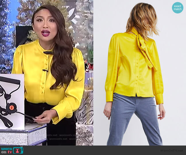 Zara Tied Satin Blouse worn by Jeannie Mai on The Real