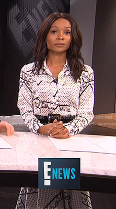 Zuri’s white printed satin shirtdress on E! News