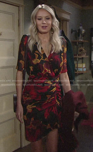 Abby’s floral ruched dress on The Young and the Restless