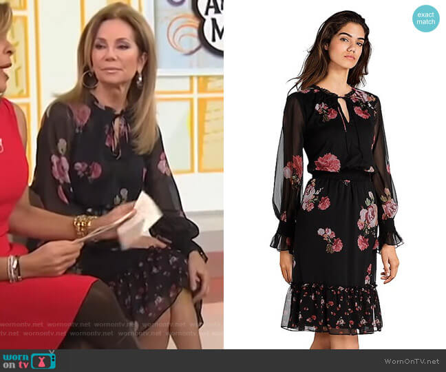 Adrianna Papell Floral Print Poet Sleeve Keyhole Chiffon Dress worn by Kathie Lee Gifford on Today