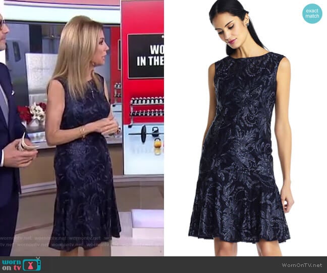 Adrianna Papell Embroidered Sequin Floral Dress with Drop Waist worn by Kathie Lee Gifford on Today