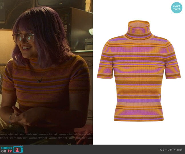 A.L.C. Striped Ribbed Turtleneck Top worn by Gert Yorkes (Ariela Barer) on Marvels Runaways
