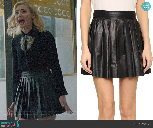 Alice + Olivia Pleated Leather Mini Skirt worn by The Frost Sisters (Skyler Samuels) on The Gifted
