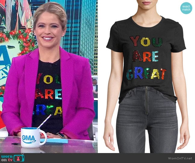 Alice + Olivia Rylyn Tee worn by Sara Haines on Good Morning America