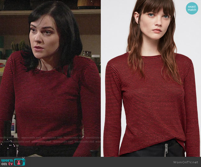 All Saints Esme Linen Stripe T-shirt worn by Tessa Porter (Cait Fairbanks) on The Young and the Restless