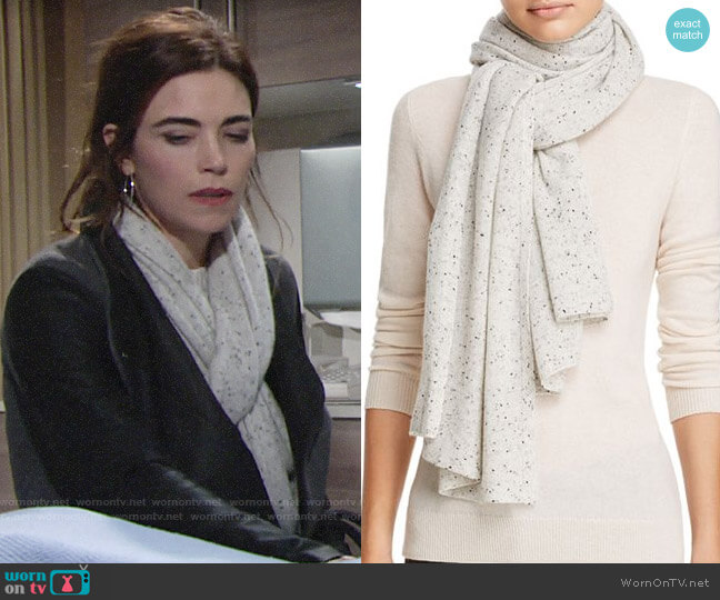 Aqua Donegal Cashmere Scarf worn by Victoria Newman (Amelia Heinle) on The Young and the Restless