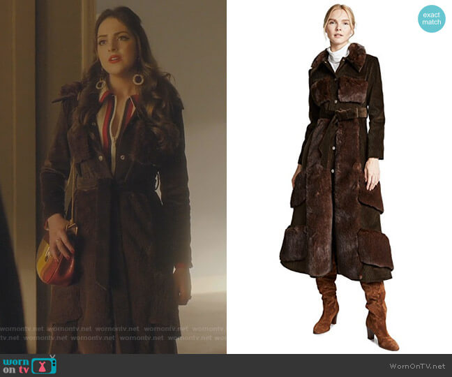 Awake Faux Fur And Corduroy Belted Coat worn by Fallon Carrington (Elizabeth Gillies) on Dynasty