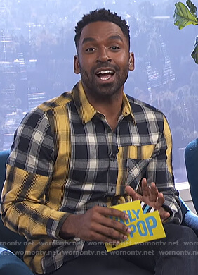 Justin’s patchwork plaid shirt on E! News Daily Pop