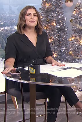 Carissa’s black belted jumpsuit on E! News Daily Pop