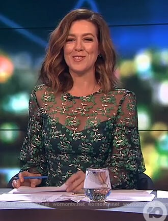 Gorgi’s green floral mesh dress on The Project
