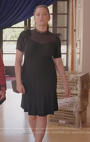 Rebecca’s black tulle ruffle dress on Crazy Ex Girlfriend
