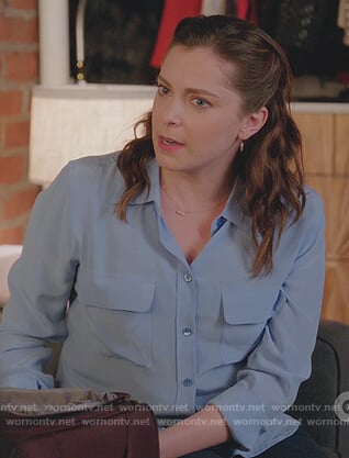 Rebecca’s blue silk blouse on Crazy Ex Girlfriend