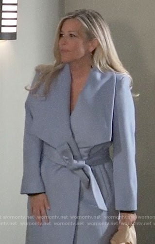Carly’s blue wrap coat on General Hospital