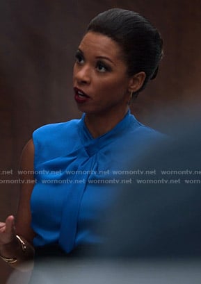 Catherine’s blue cap sleeve top on Marvel’s Runaways