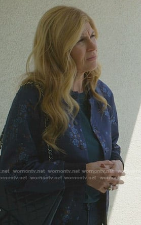 Debra’s blue floral bomber jacket on Dirty John