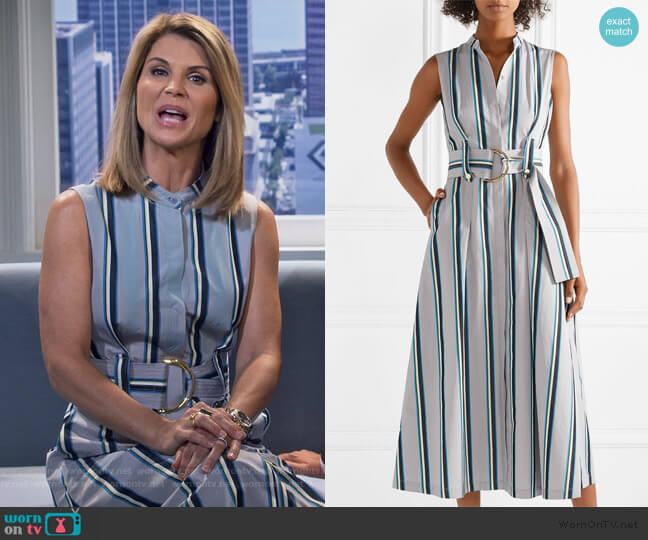 Diane von Furstenberg Belted striped cotton midi dress worn by Rebecca Katsopolis (Lori Loughlin) on Fuller House