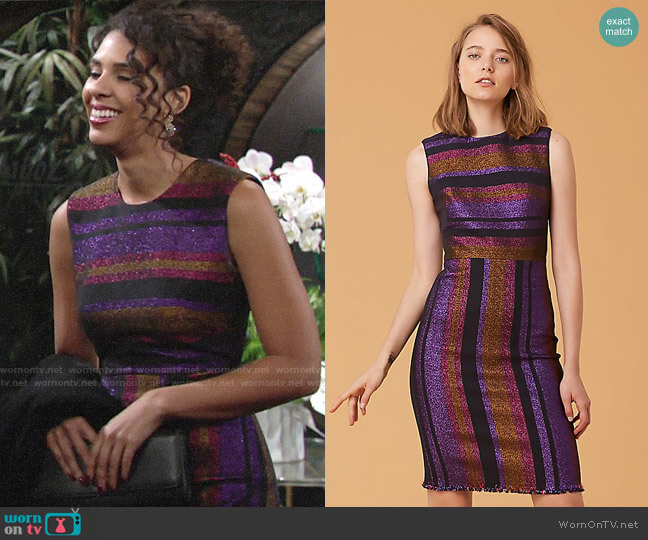Diane von Furstenberg Metallic Stripe Sheath Dress worn by Kerry Johnson (Alice Hunter) on The Young and the Restless