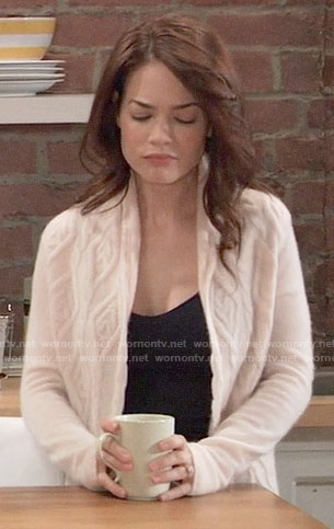 Elizabeth’s cable knit cardigan with tassel tie on General Hospital