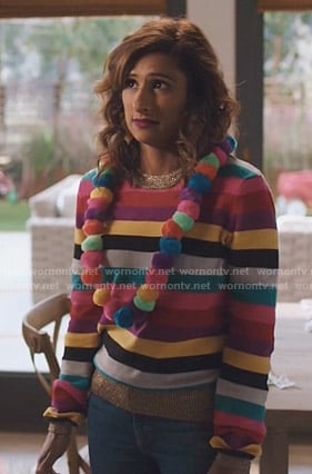 Emet’s multicolor striped sweater on I Feel Bad