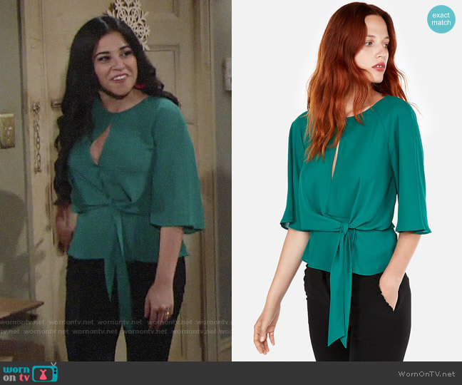 Express Tie Front Flutter Sleeve Blouse worn by Mia Rosales (Noemi Gonzalez) on The Young and the Restless