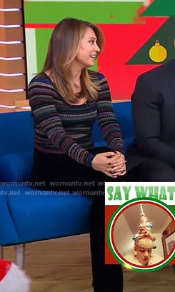 Ginger’s metallic striped sweater and velvet wide-leg pants on Good Morning America