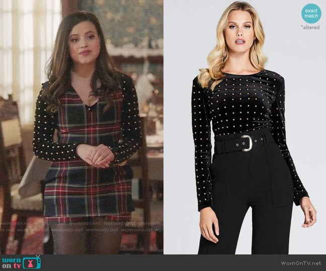 Guess Goldie Velour Top worn by Maggie Vera (Sarah Jeffery) on Charmed