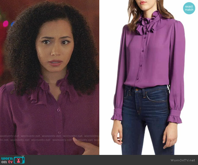 Halogen Ruffle Neck Blouse worn by Macy Vaughn (Madeleine Mantock) on Charmed