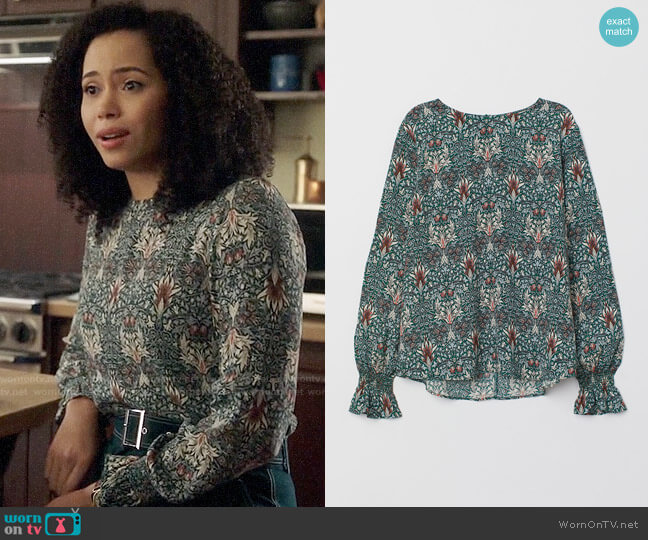 H&M x Morris Blouse with Smocking worn by Macy Vaughn (Madeleine Mantock) on Charmed