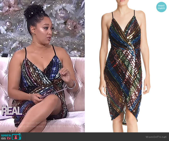 JOA Striped Sequined Dress worn by Tamera Mowry on The Real