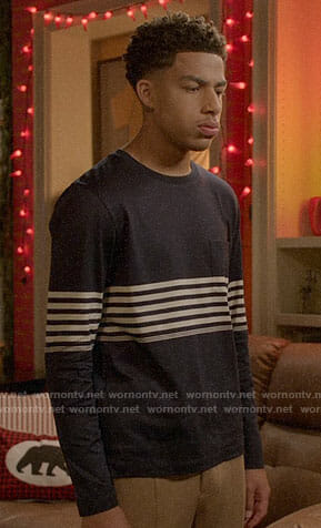 Junior’s navy striped long sleeve tee on Black-ish
