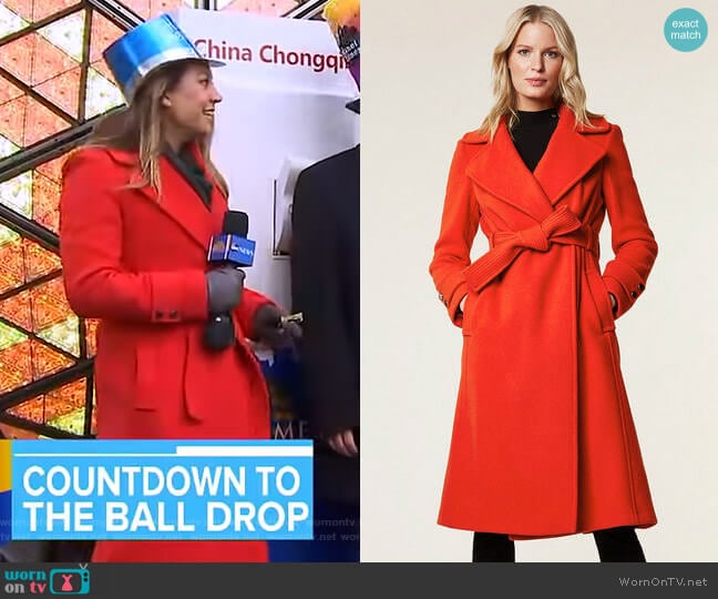 Karen Millen Belted Wrap Coat worn by Ginger Zee on Good Morning America