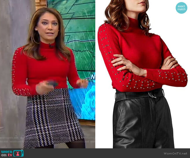 Karen Millen Embellished-Sleeve Sweater worn by Ginger Zee on Good Morning America