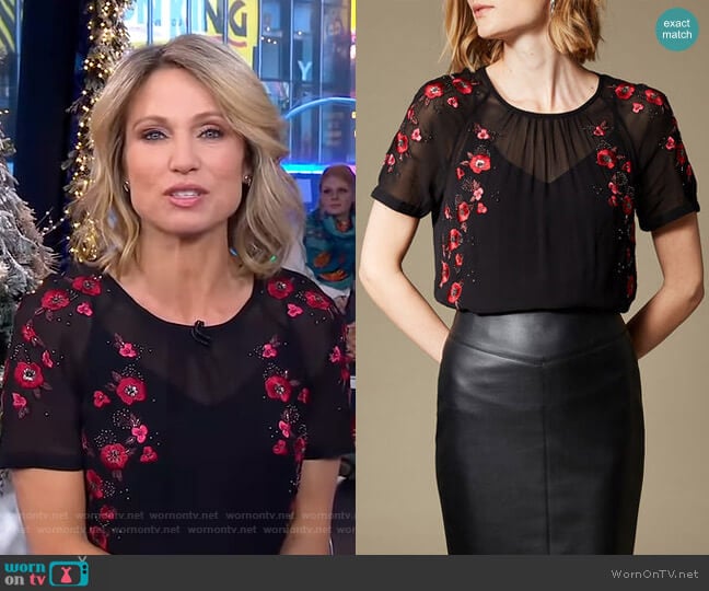 Karen Millen Floral Embroidered Top worn by Amy Robach on Good Morning America