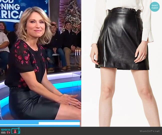 Karen Millen Leather Mini Skirt worn by Amy Robach on Good Morning America