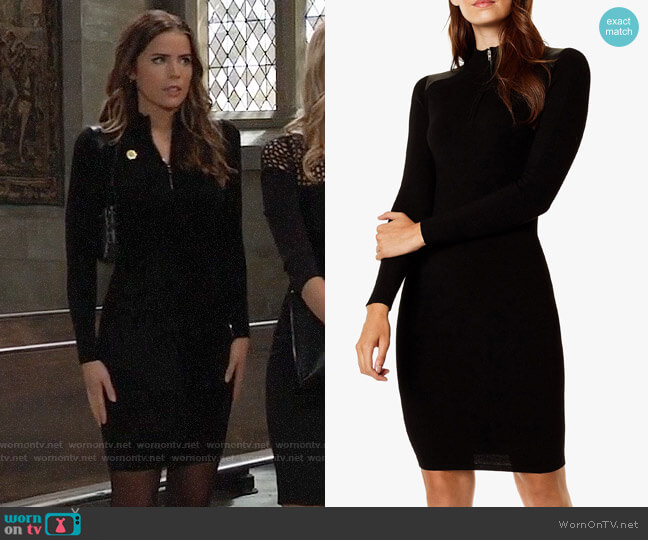 Karen Millen Rib Knit Zip Bodycon Dress worn by Sasha Gilmore (Sofia Mattsson) on General Hospital