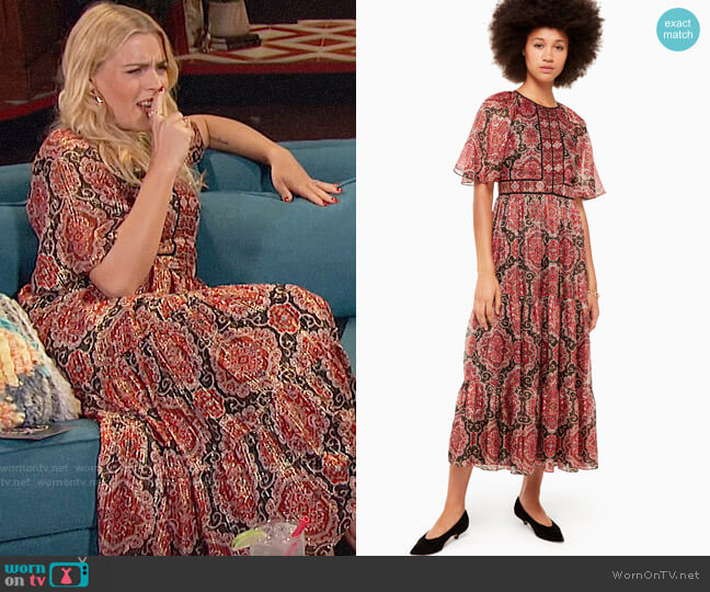 Kate Spade Medallion Metallic Midi Dress worn by Busy Philipps on Busy Tonight