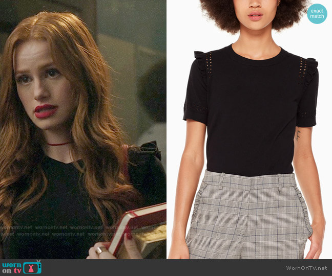 Kate Spade Ruffle Short Sleeve Sweater worn by Cheryl Blossom (Madelaine Petsch) on Riverdale