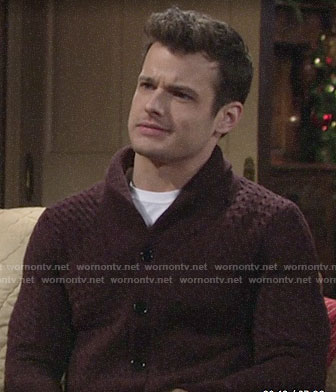Kyle’s burgundy cable knit cardigan on The Young and the Restless