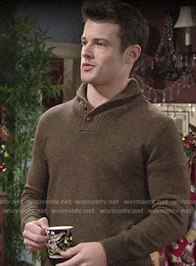 Kyle’s olive green shawl collar sweater on The Young and the Restless