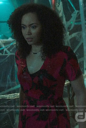 Macy’s black and pink leaf print dress on Charmed